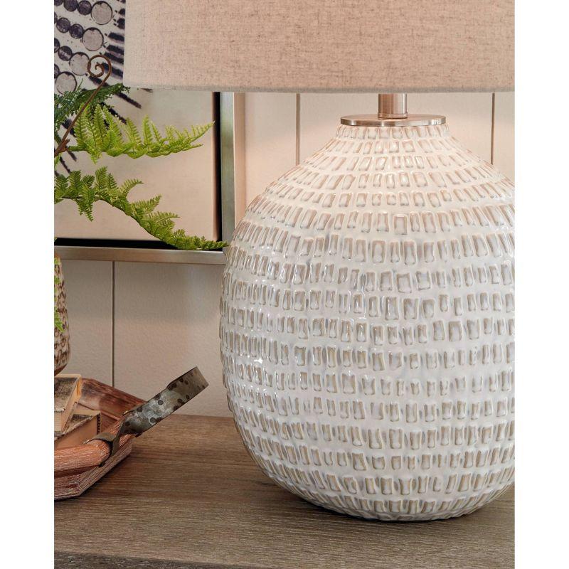 Jamon Ceramic Table Lamp Beige - Signature Design by Ashley: Glazed Texture, 3-Way Switch, UL Listed