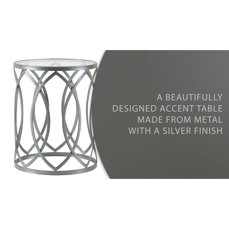 Gaige Metal Eyelet Accent Table - Pewter: Modern Round End, Tempered Glass Top, No Assembly Required