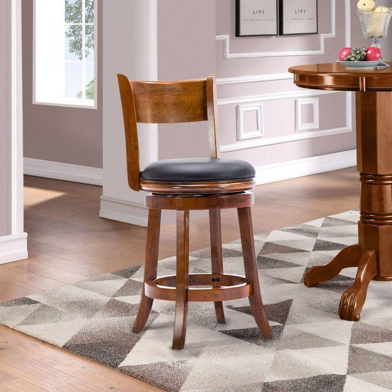 Boraam 24" Palmetto Swivel Hardwood Counter Height Barstool Walnut: Upholstered, Lacquered Finish, Foam Filled