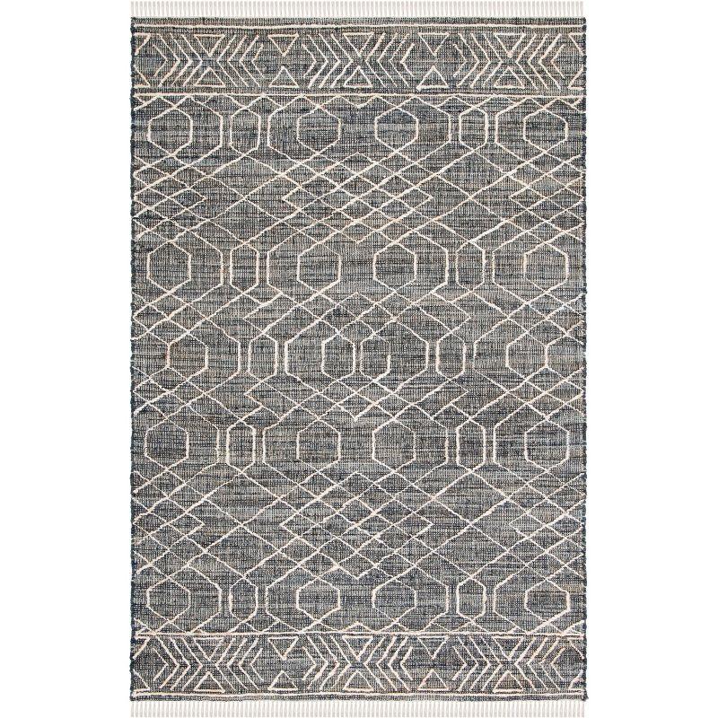 Handmade Black Cotton 4' x 6' Geometric Area Rug