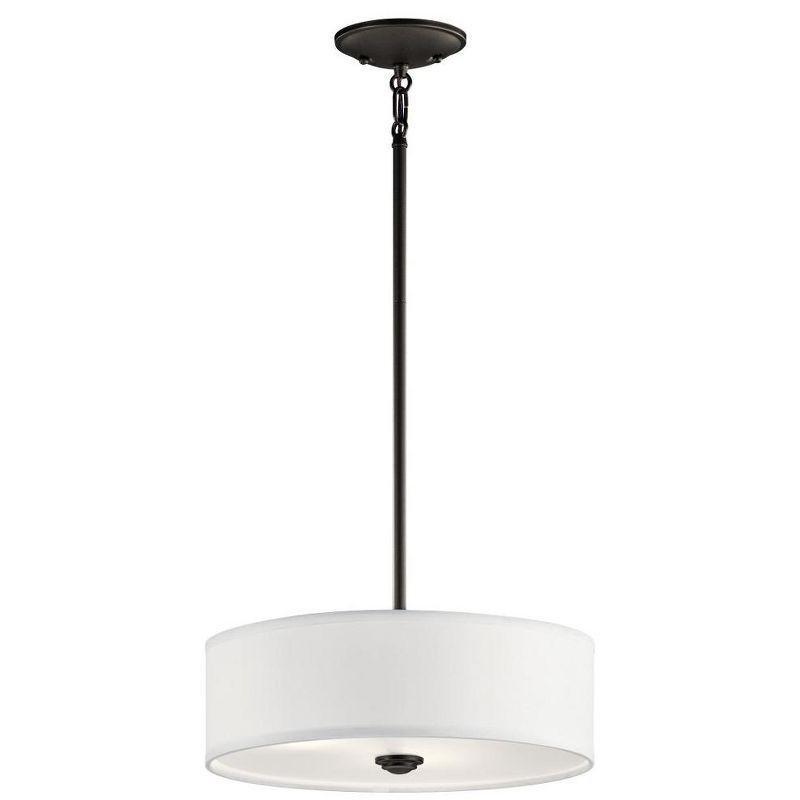 Shailene 14" 3 Light Round Semi Flush with Satin Etched White Diffuser and White Microfiber Shade in Brushed Nickel