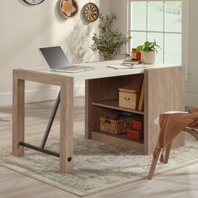 Brushed Oak and White Wood Desk with Storage Shelves