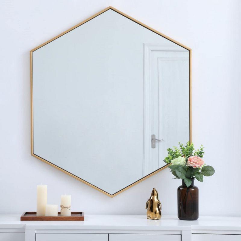 Elegant Lighting Metal frame hexagon mirror 38 inch in Brass