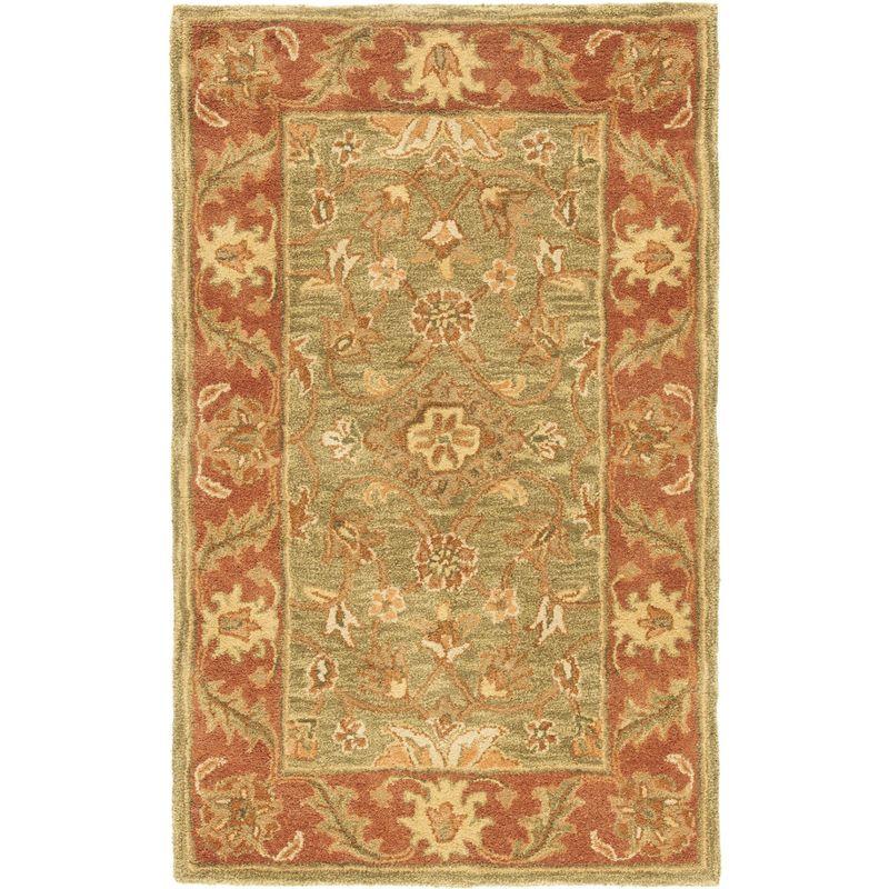 Golden Jaipur Green and Rust Wool Handmade Area Rug