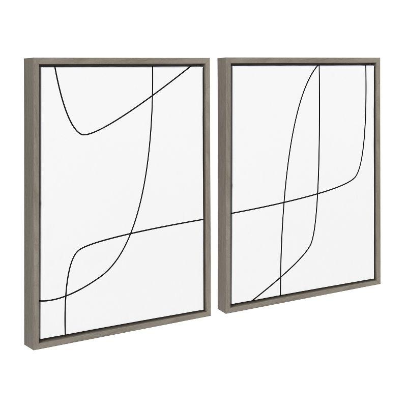 Kate and Laurel Sylvie Modern Line Abstract 3 and 4 Black and White Framed Canvas by The Creative Bunch Studio, 2 Piece 18x24, Gray