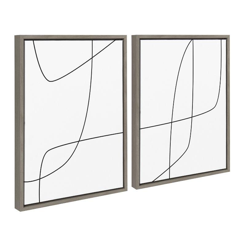 Kate and Laurel Sylvie Modern Line Abstract 3 and 4 Black and White Framed Canvas by The Creative Bunch Studio