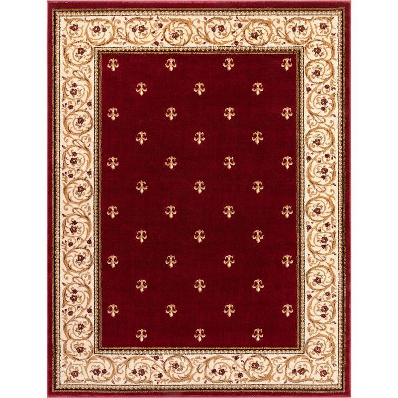 Well Woven Barclay Collection Fleur de Lis Red 5'3" x 7' Area Rug - for Living Room, Bedroom, and Dining Room