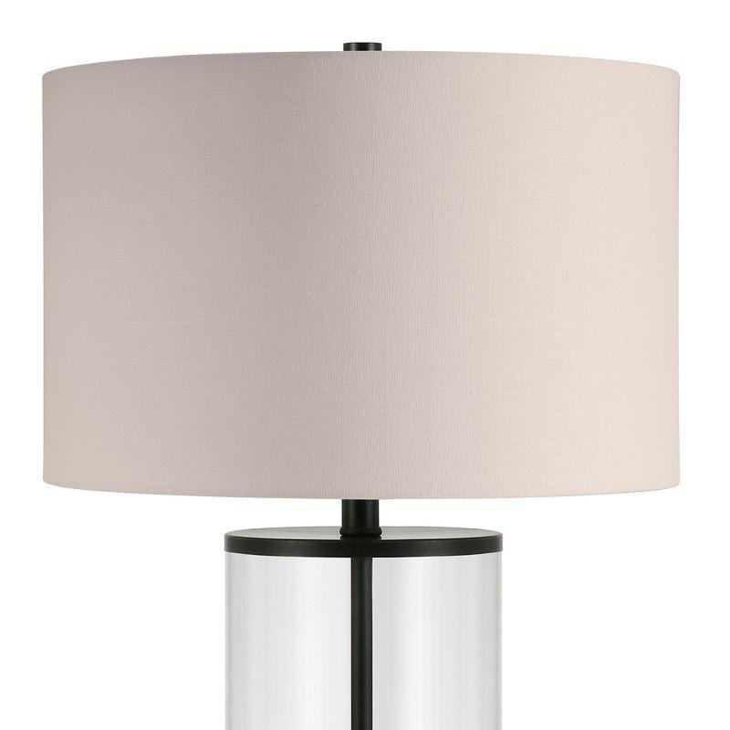 Blackened Bronze and Glass Cylinder Table Lamp with Linen Shade