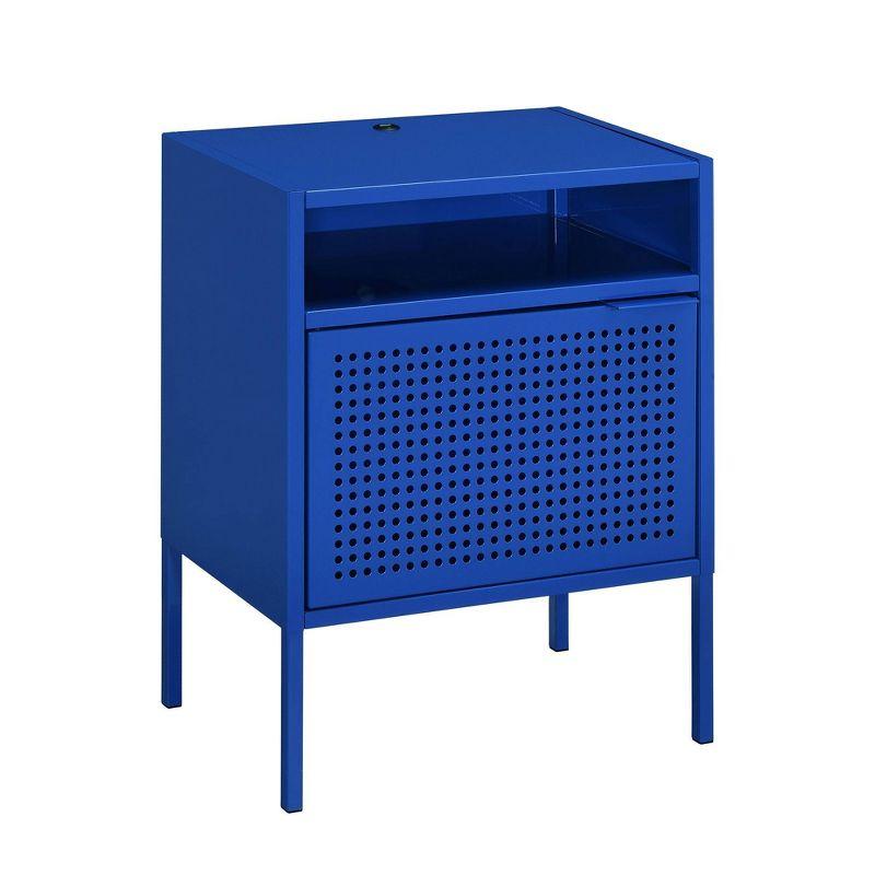 Gemma Contemporary Blue Metal Nightstand with USB Port