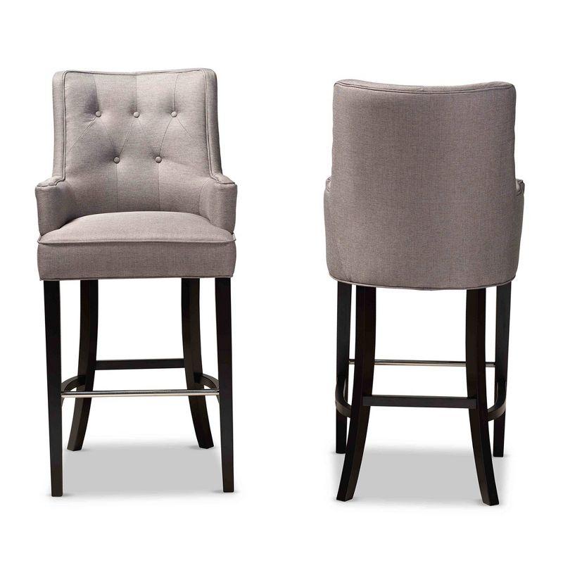 Aldon Gray Fabric and Dark Brown Wood Bar Stools, Set of 2