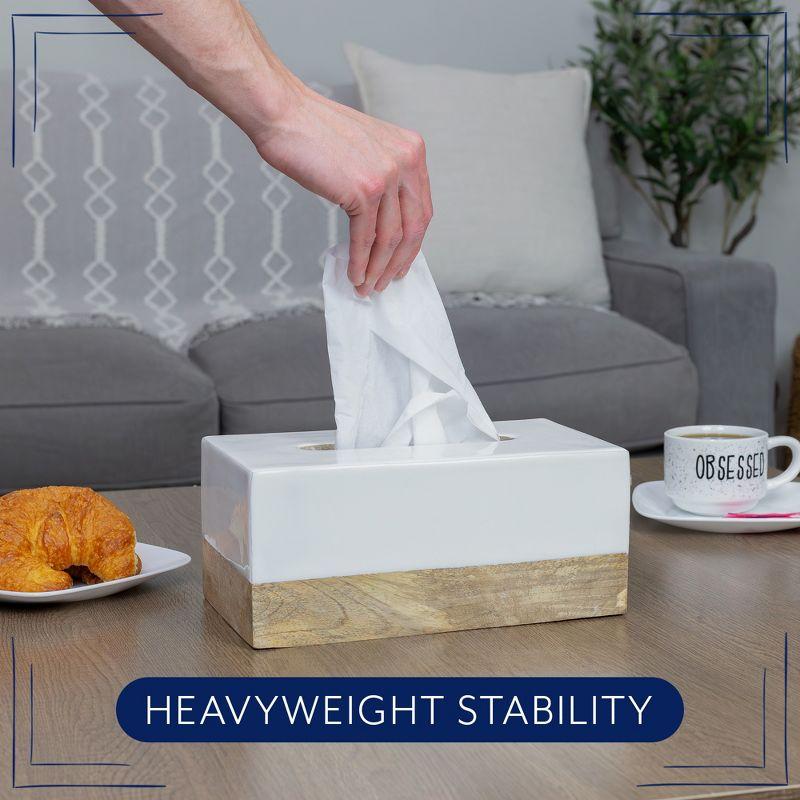 AuldHome Design Rectangular Tissue Box Cover (Enamel/Mango Wood); Minimalist Scandinavian Decor White Oblong Tissue Holder