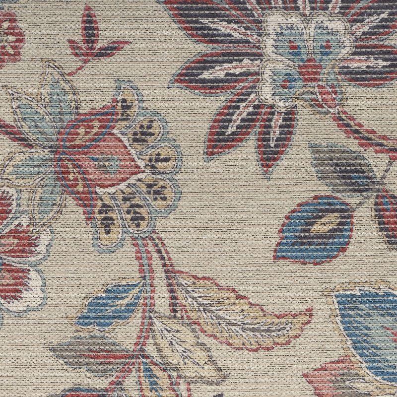 Beige Floral Chenille Rectangular Washable Area Rug