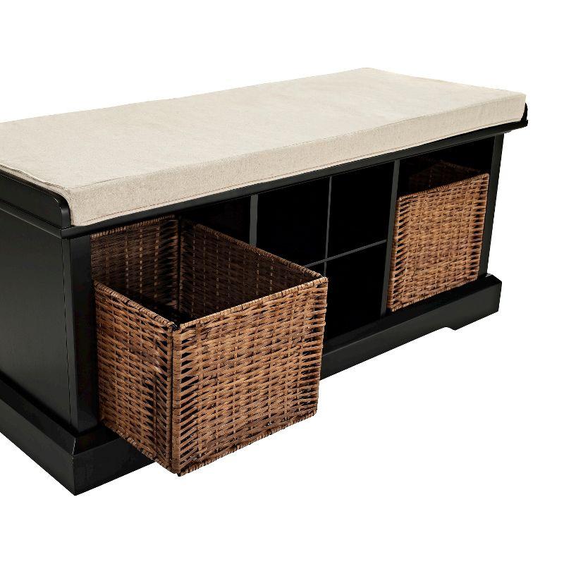 Elegant Brennan Black Entryway Bench with Wicker Storage Baskets