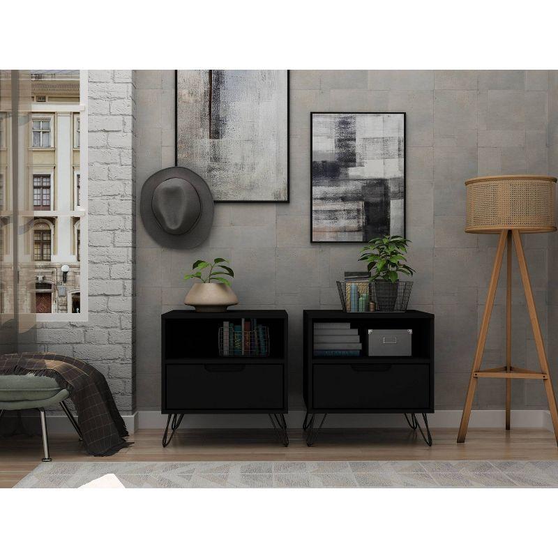 Set of 2 Rockefeller 1 Drawer Nightstands Black - Manhattan Comfort