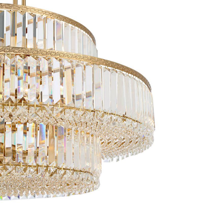 Stiffel Soft Gold Chandelier Lighting 32" Wide Modern 3-Tier Frame Clear Crystal 16-Light Fixture for Dining Room House Entryway