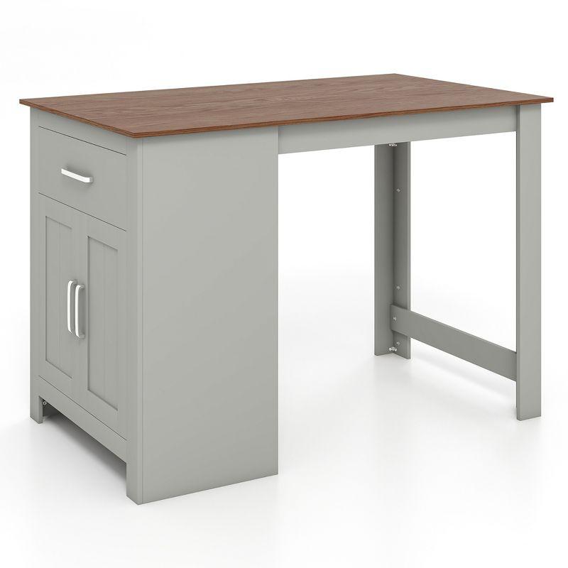 Costway Bar Table 35.5'' Counter Height Dining Table with Storage Cabinet & Drawer Black/Grey