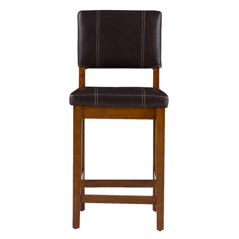 Linon 24" Milano Padded Back and Seat Faux Leather Counter Height Barstool Brown: Rubberwood Legs, Upholstered, 275lb Capacity