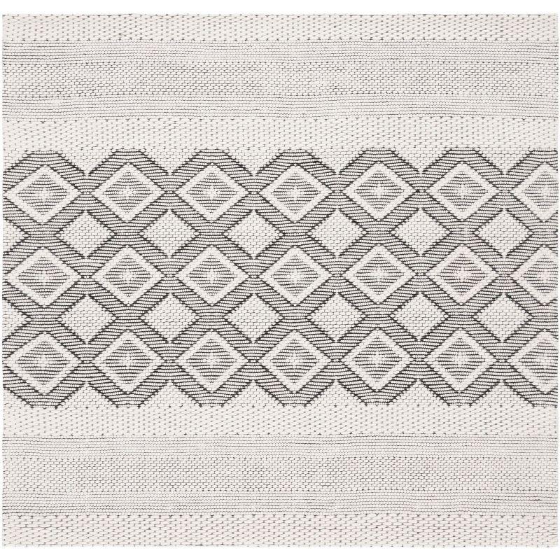 Hand-Knotted Vermont Elegance Wool 6'x6' Square Rug in Ivory/Black