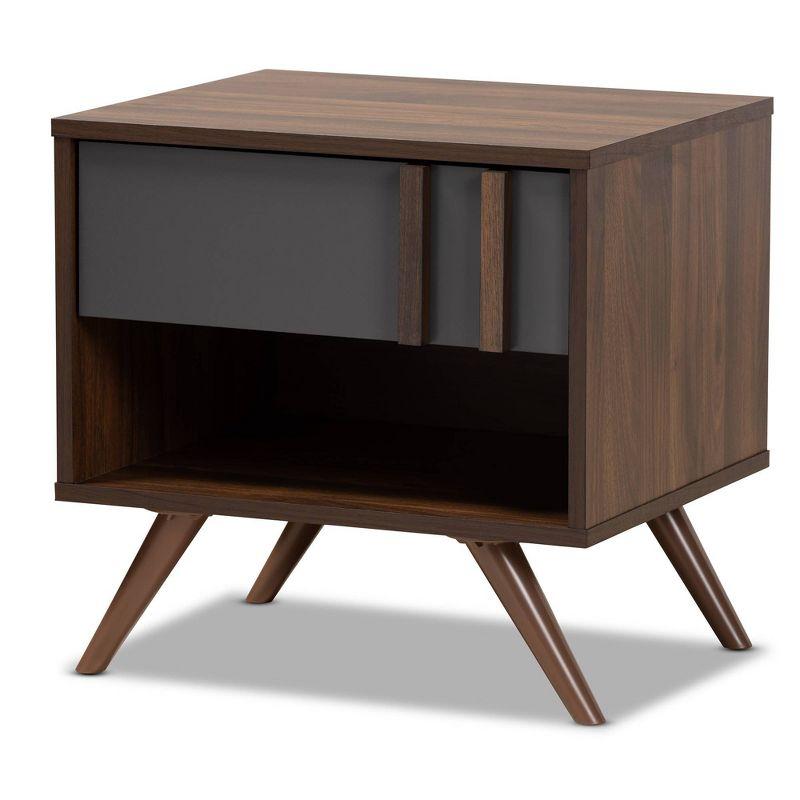 Naoki Two-Tone Gray and Walnut Wood Nightstand with Drawer