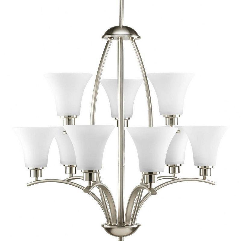 Progress Lighting Joy 9-Light Two-Tier Chandelier, Brushed Nickel, Etched White Fluted Glass