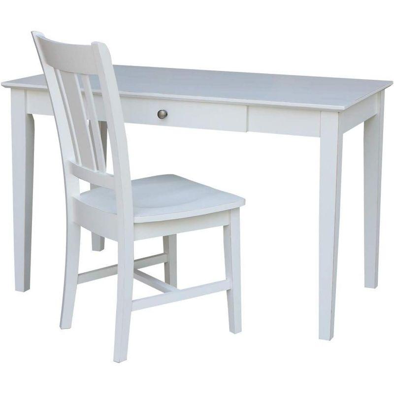 Beach White Solid Hardwood Desk with Drawer and Chair Set