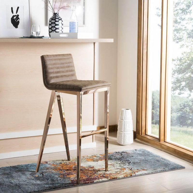 Brown Faux Leather and Copper Metal Bar Stool