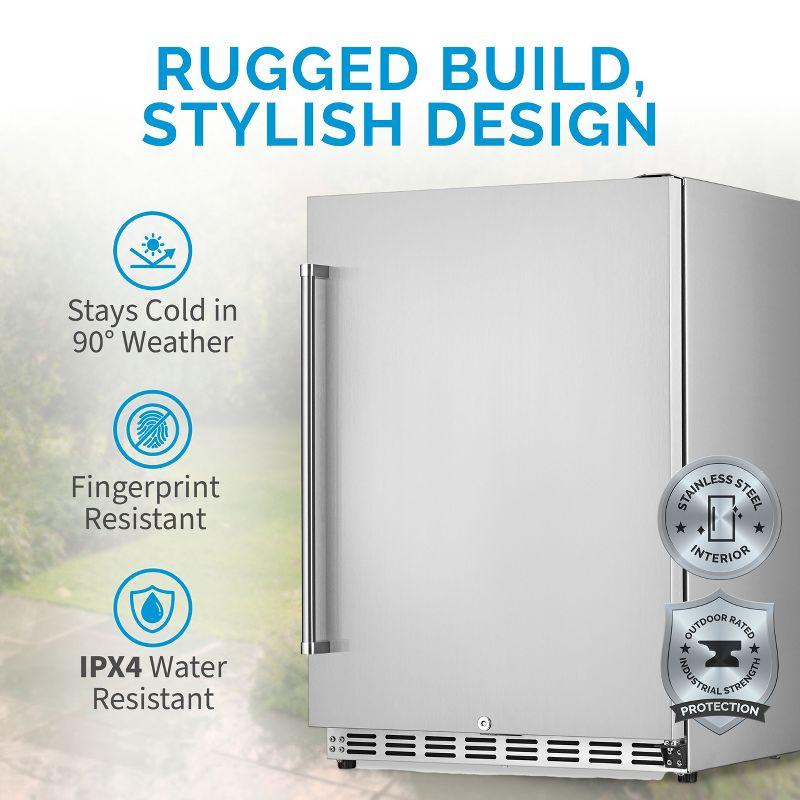 Newair 24" 5.3 Cu. Ft. Commercial Stainless Steel Built-in Beverage Refrigerator, Steel Interior, Weatherproof and Outdoor Rated, ENERGY STAR