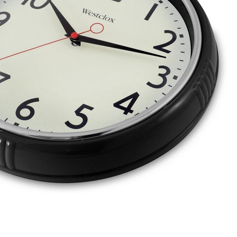 12" Wall Clock with High Bezel Black - Westclox: Retro Kitchen Quartz Movement, Indoor Use