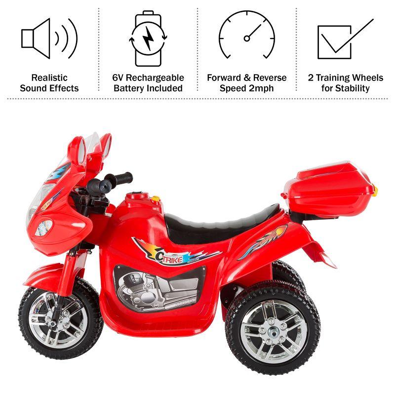 Toy Time Kids Motorcycle - 3-Wheel Electric Ride-On Car with Reverse, Sounds, Headlights- Red