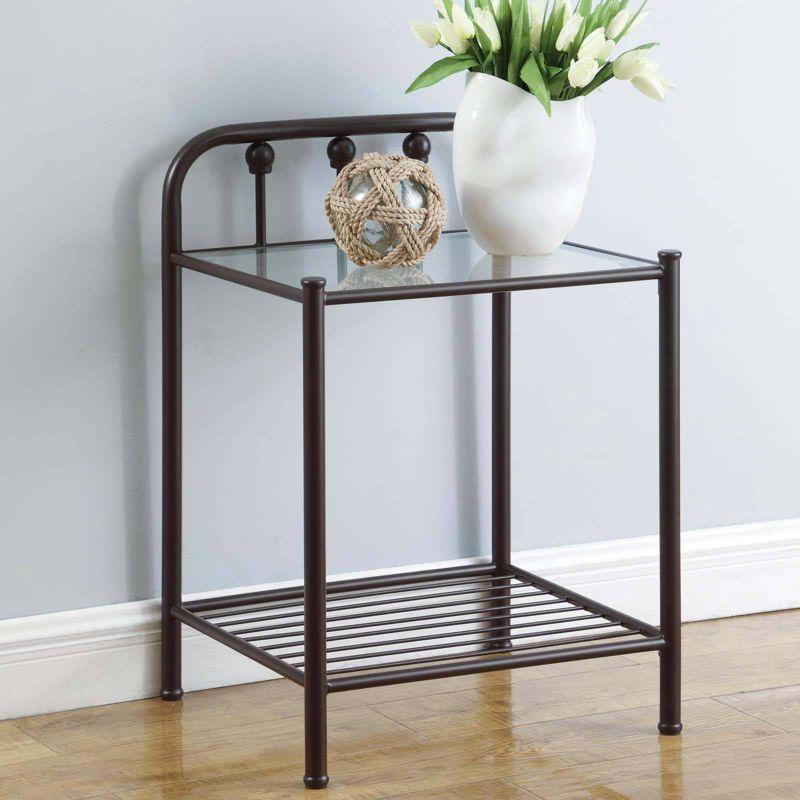 Coaster Livingston Traditional 1 Shelf Metal Nightstand with Glass Top Dark Bronze