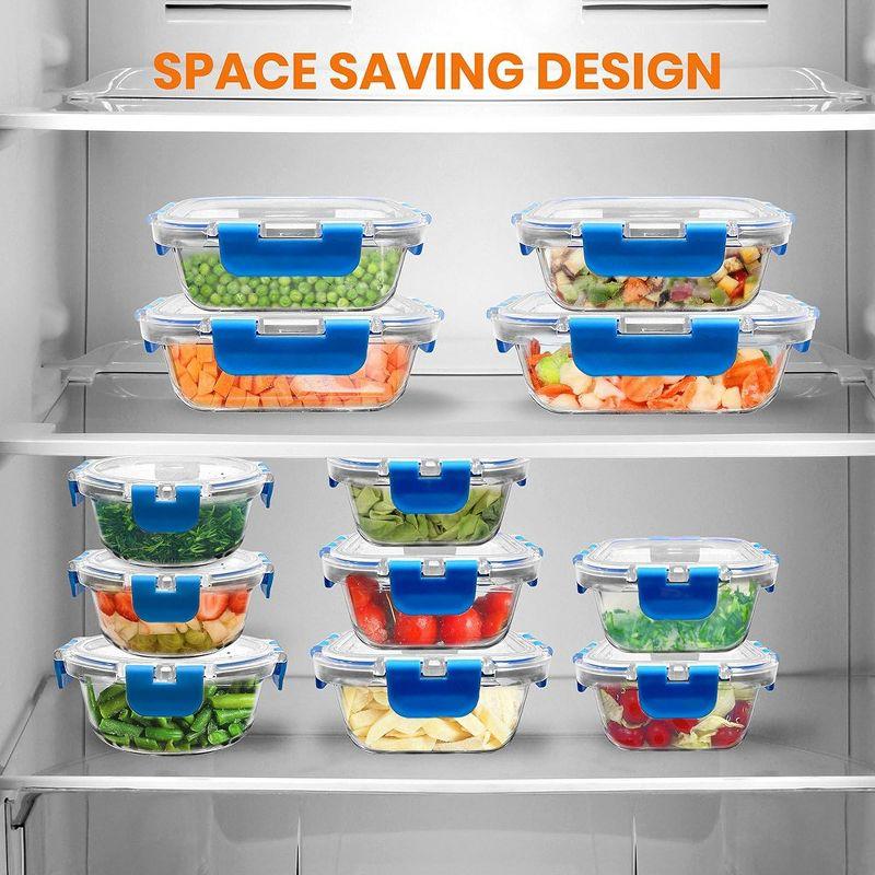 24-Piece Blue Glass Food Storage Container Set with Locking Lids