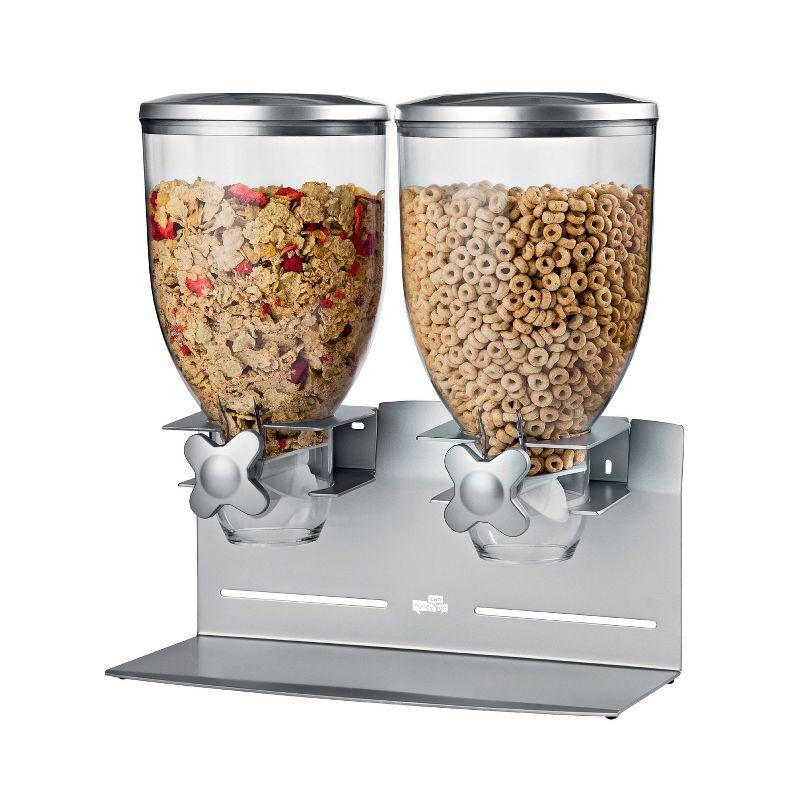 Silver Double 17.5 Oz Food Dispenser with Clear Canisters