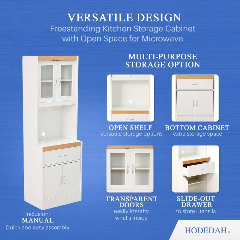 Hodedah Import Standing Top and Bottom Shelf Enclosed Kitchen China Cabinet with Front Sliding Pullout Drawer