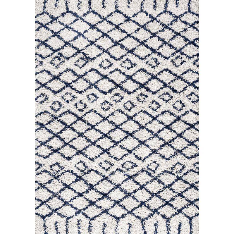 4'x6' Sineu Moroccan Diamond Shag Area Rug, Beige/Navy - JONATHAN Y