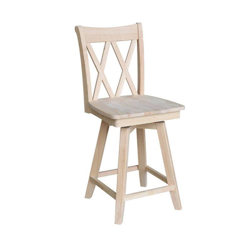 24" Double X Back Counter Height Barstool with Swivel and Auto Return Unfinished - International Concepts: Hardwood Frame