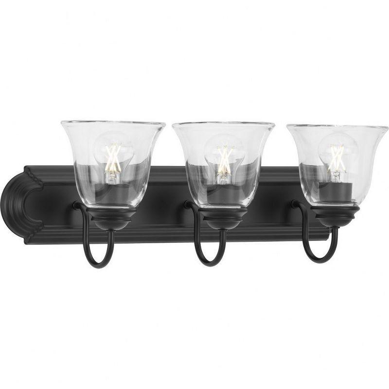 Matte Black 3-Light Vanity Light with Clear Glass Shades