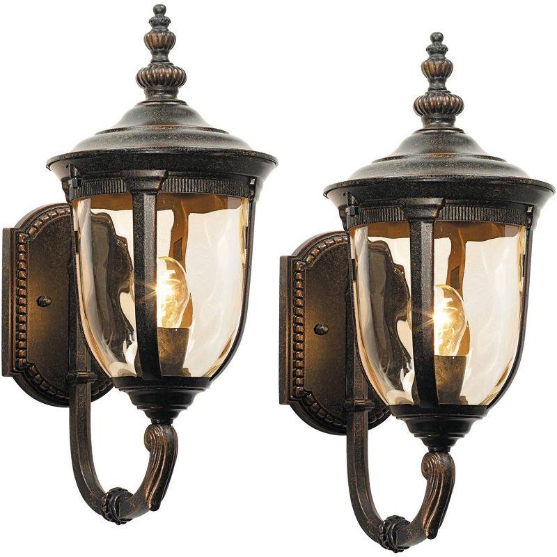 John Timberland Bellagio Rustic Vintage Outdoor Wall Light Fixtures Set of 2 Veranda Bronze Metal 16 1/2" Champagne Glass for Post Exterior