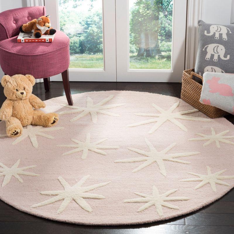 Handmade Ivory Wool Round Tufted Kids Area Rug 59"