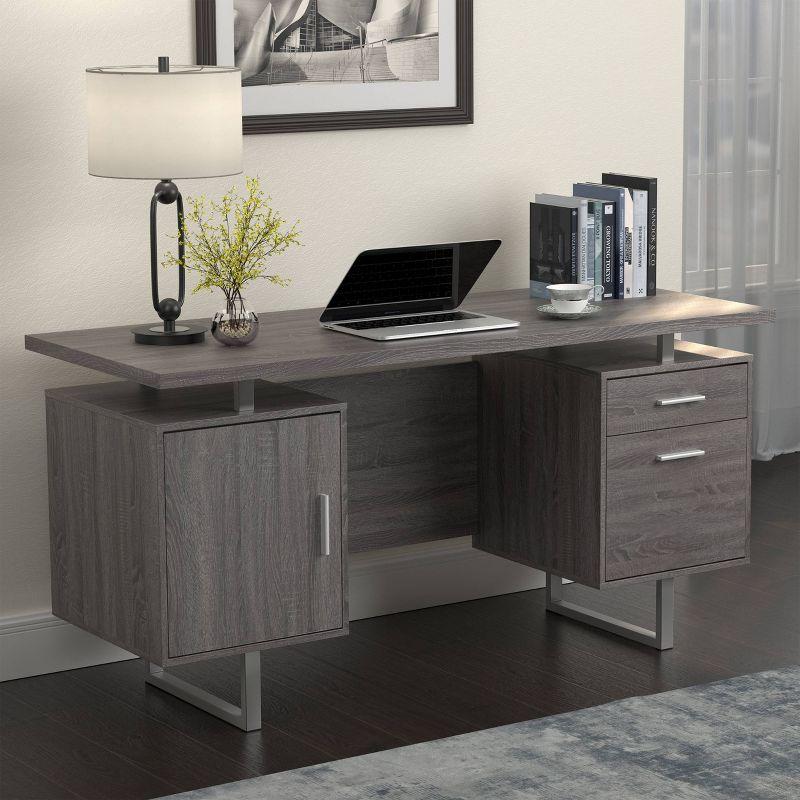 Weathered Gray Wood Executive Desk with Drawers and Filing Cabinet