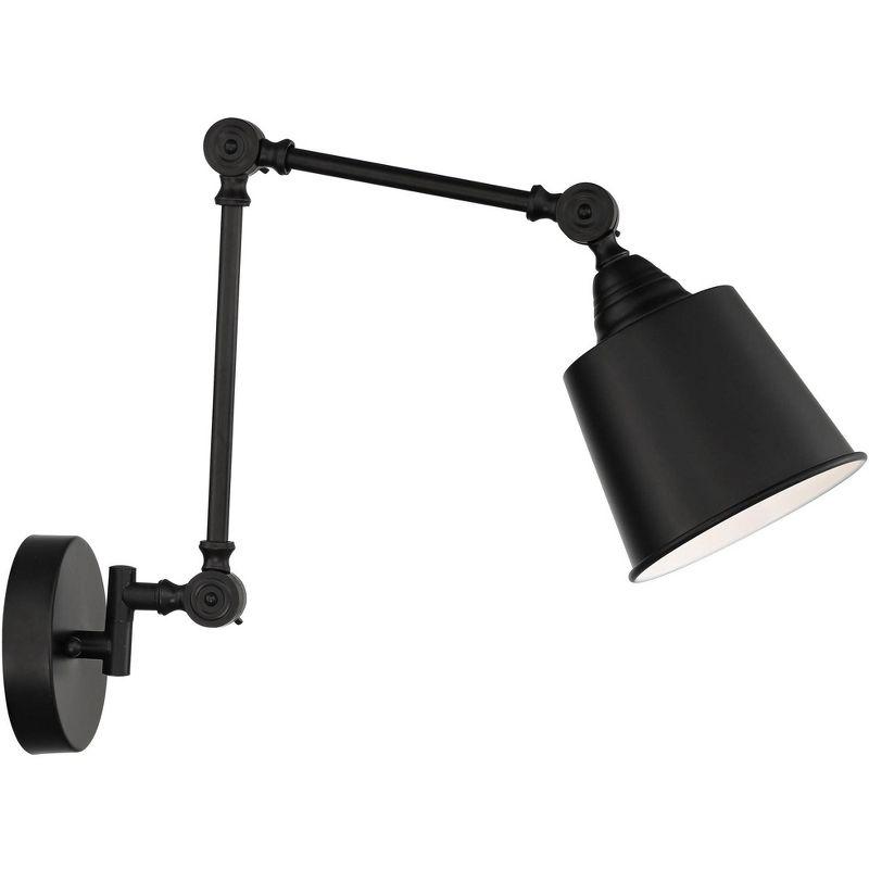 360 Lighting Mendes Modern Industrial Swing Arm Wall Lamp Black Hardwired Light Fixture Adjustable Metal Shade for Bedroom Bedside Reading Living Room