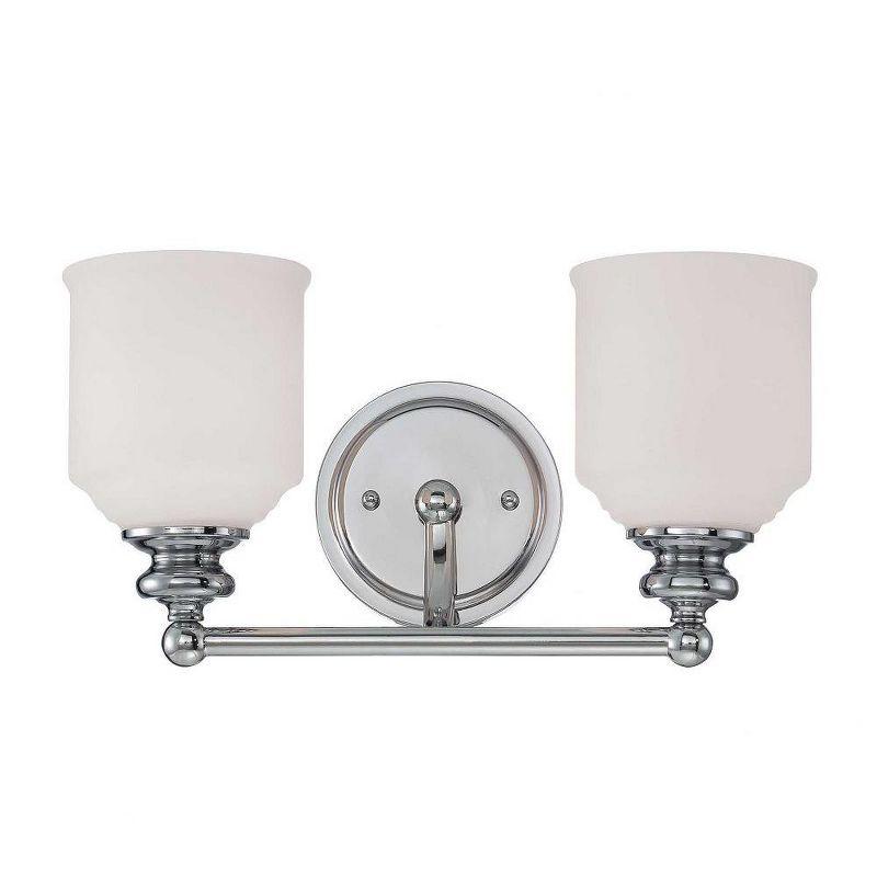 Polished Chrome 2-Light Vanity with White Opal Glass Shades