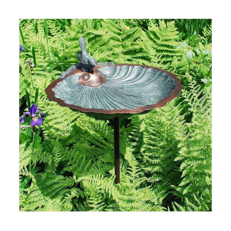 Antique Brass Scallop Shell Birdbath with Stake