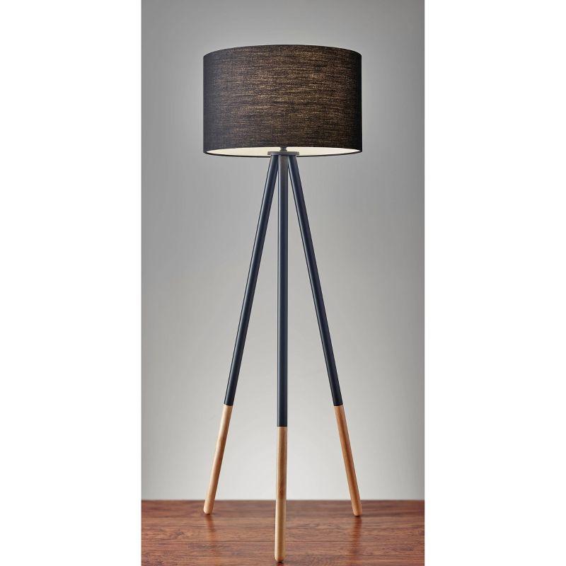 60.25" 3-way Louise Floor Lamp Black - Adesso: Metal Legs, Linen Drum Shade, UL Listed