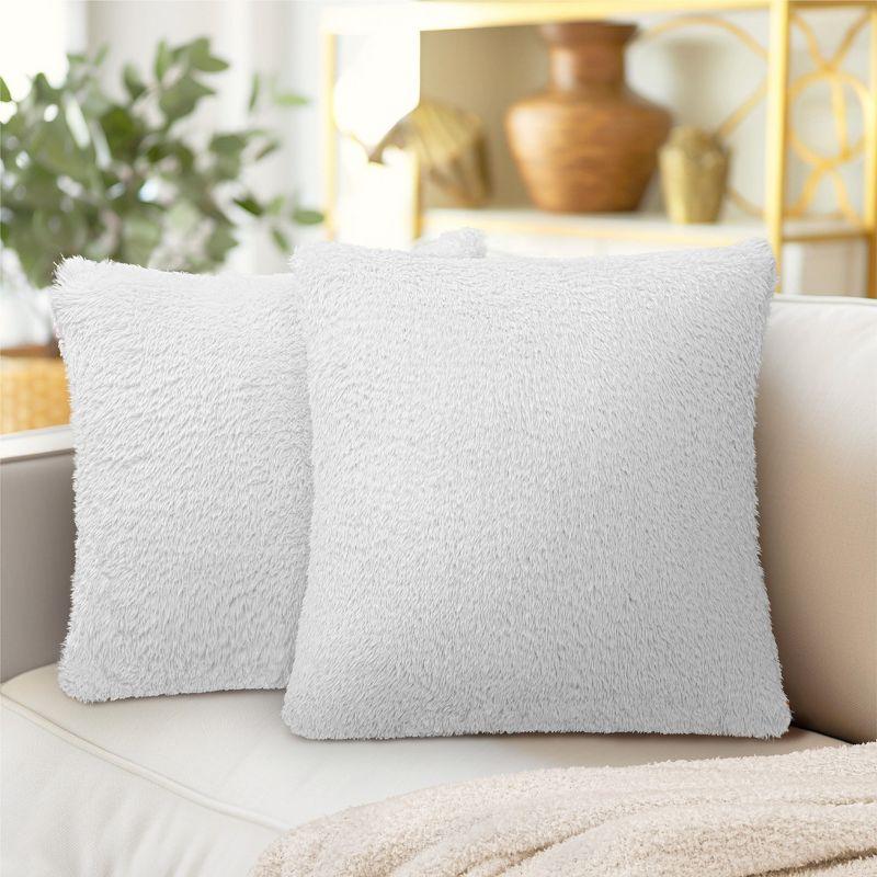 White Faux Shearling Fur Euro Pillow Covers, 18" x 18" Set of 2