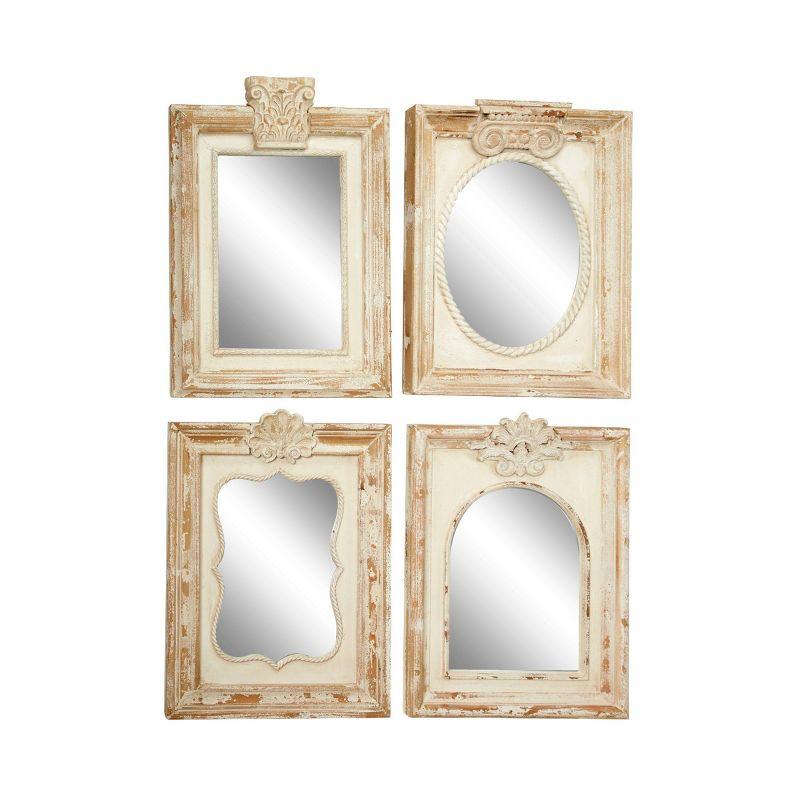 Wood Floral Carved Acanthus Wall Mirror Set of 4 Brown - Olivia & May: Vintage Square Decorative No Assembly Required