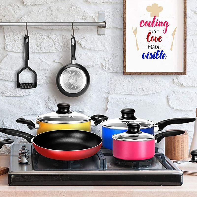 Nutrichef 15 Piece Nonstick Kitchen Cookware Set with 2 Cooking Pots, 2 Sauce Pots, 4 Lids, 2 Pans, and 5 Utensils, Multicolor