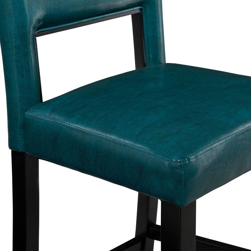 Linon 24" Vega Padded Back and Seat Faux Leather Counter Height Barstool Hardwood Blue: Upholstered, Stained Finish, Foam Fill