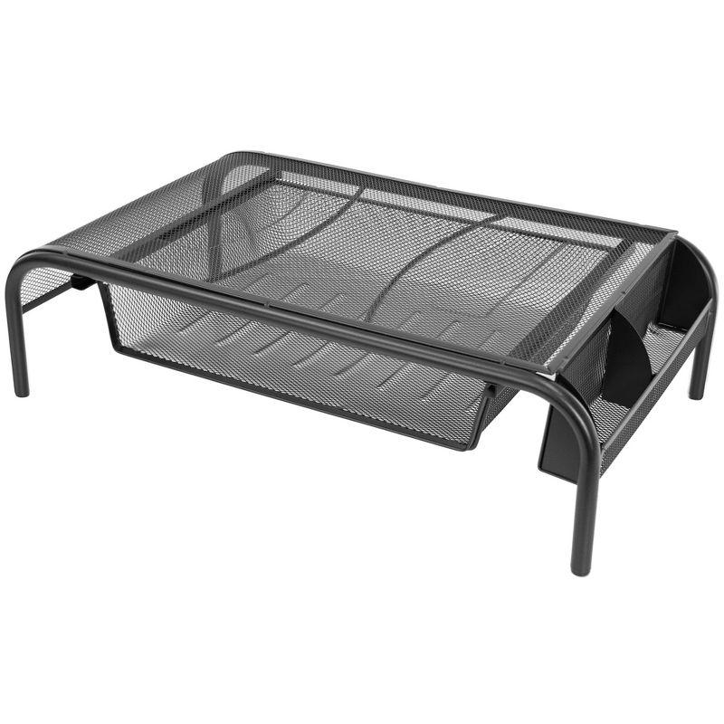 Black Metal Mesh Monitor Stand with Pullout Drawer