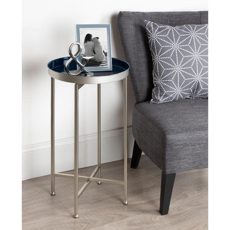 Kate and Laurel Celia Round Metal Tea Table, 14x14x25.75, Silver and Navy Blue