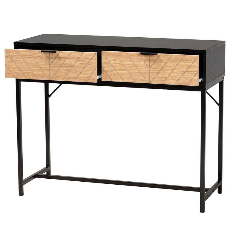 Jacinth Two-Tone Wood and Metal 2 Drawer Console Table Black/Natural Brown - Baxton Studio: Industrial Style, Secure Storage, Assembly Required